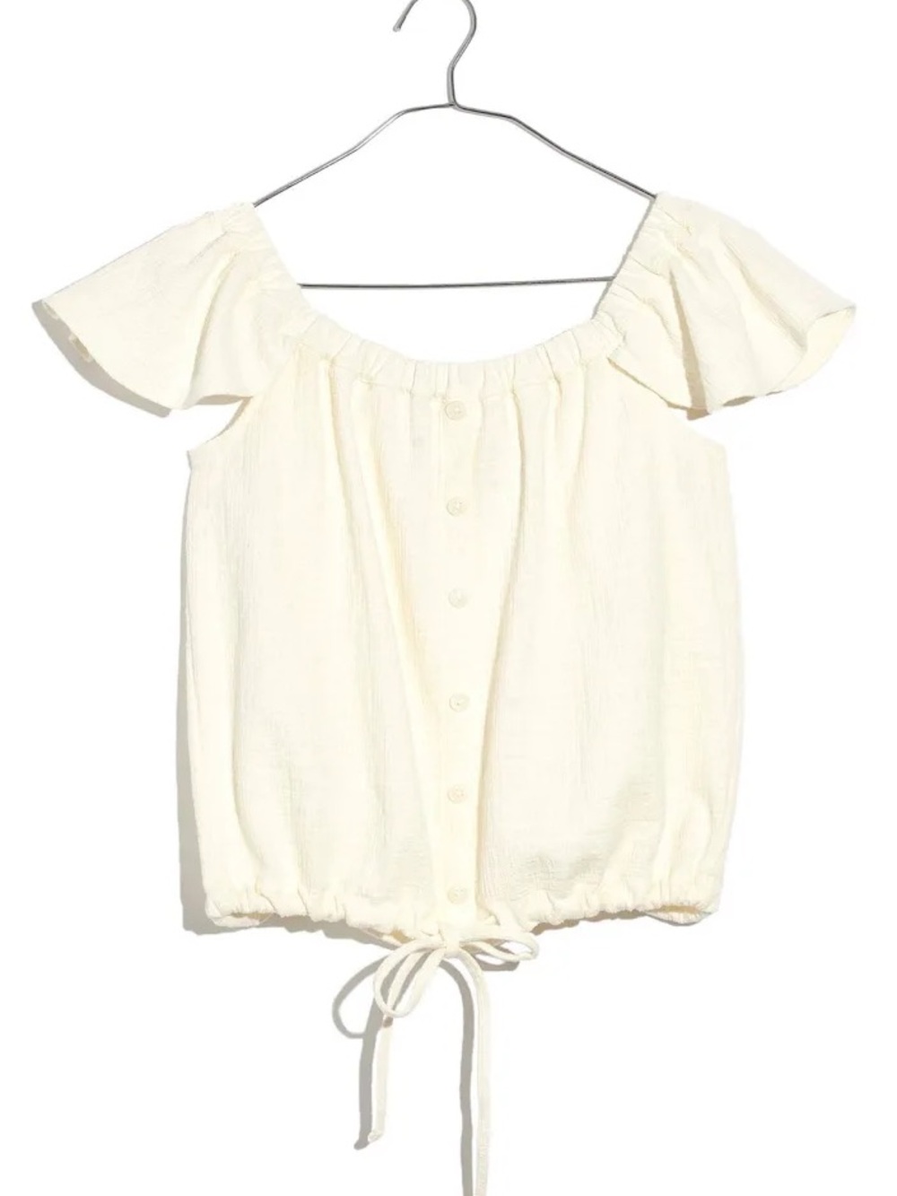 Madewell White Textured Button-Front Off-Shoulder Top